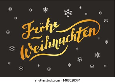 Vector illustration, lettering composition, Merry Christmas in german, calligraphy, handwritten lettering logo. Design for postcards, t-shirts, banners, greeting card. EPS 10