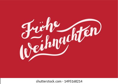 Vector illustration, lettering composition, Merry Christmas in german, calligraphy, handwritten lettering logo. Design for postcards, t-shirts, banners, greeting card. EPS 10