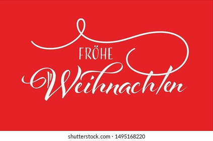 Vector illustration, lettering composition, Merry Christmas in german, calligraphy, handwritten lettering logo. Design for postcards, t-shirts, banners, greeting card. EPS 10