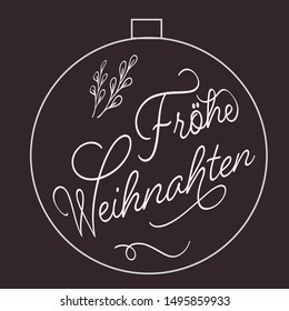 Vector illustration, lettering composition, Merry Christmas in german, calligraphy, handwritten lettering logo. Design for postcards, t-shirts, banners, greeting card, label, sticker. EPS 10
