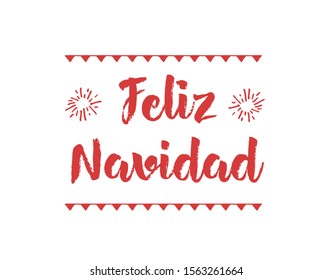 Vector illustration, lettering composition, Merry Christmas in spanish, calligraphy, handwritten lettering logo. Design for postcards, t-shirts, banners, greeting card, feliz navidad