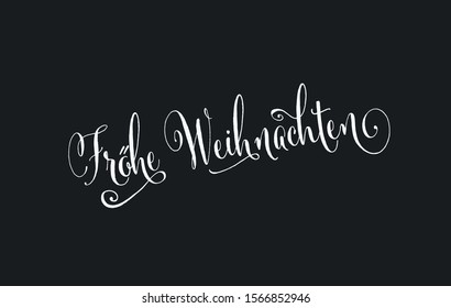 Vector illustration, lettering composition, Merry Christmas in german, calligraphy, handwritten lettering logo. Design for postcards, t-shirts, banners, greeting card, label, sticker.