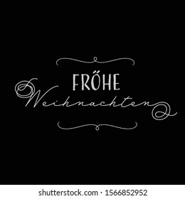 Vector illustration, lettering composition, Merry Christmas in german, calligraphy, handwritten lettering logo. Design for postcards, t-shirts, banners, greeting card, label, sticker.