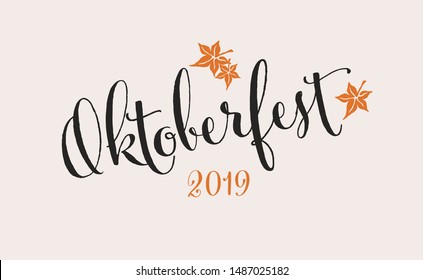 Vector illustration, lettering composition, Oktoberfest holiday, calligraphy, handwritten lettering logo. Design for postcards, t-shirts, banners, greeting card. EPS 10