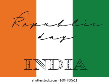 Vector illustration, lettering composition, Republic day in India, 26 January, calligraphy, handwritten lettering logo. Design for postcards, t-shirts, banners, greeting card