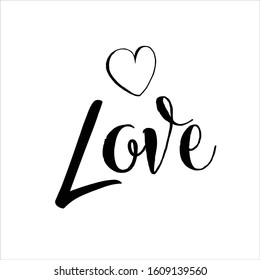 Vector illustration, lettering composition, Valentine's day, love, hearts. Calligraphy, handwritten lettering logo. Design for postcards, t-shirts, banners, greeting card. 