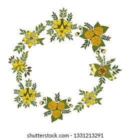 Vector illustration lettering congratulation with crowd of floral frame hand drawn