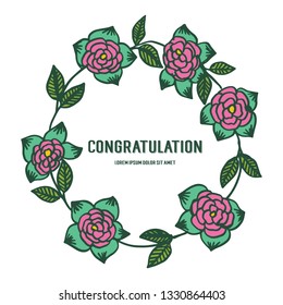 Vector illustration lettering congratulation with green leaf flower frame elegant hand drawn