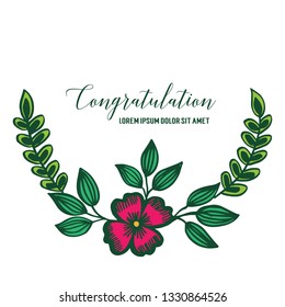 Vector illustration lettering congratulation with green leaf flower frame elegant hand drawn