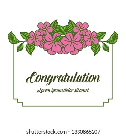 Vector illustration lettering congratulation with pink flower frame shape hand drawn