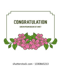 Vector illustration lettering congratulation with pink flower frame shape hand drawn