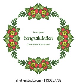 Vector illustration lettering congratulation with shape leaf floral frame blooms hand drawn