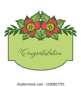 Vector illustration lettering congratulation with shape leaf floral frame blooms hand drawn