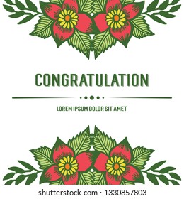 Vector illustration lettering congratulation with shape leaf floral frame blooms hand drawn