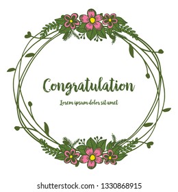Vector illustration lettering congratulation with texture flower frame hand drawn