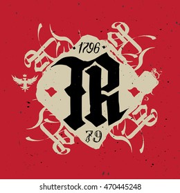 Vector illustration with lettering, eagle and calligraphy design elements.