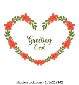 Vector illustration lettering of greeting card with wreath frame blooms hand drawn