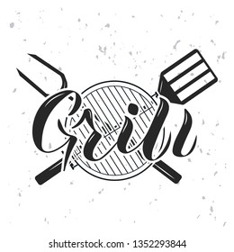 Vector illustration of lettering Grill on a barbecue with texture
