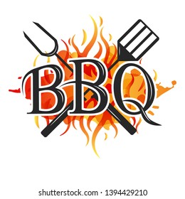 Vector Illustration of the lettering. Grill time.  Lettering its time to grill with fire.