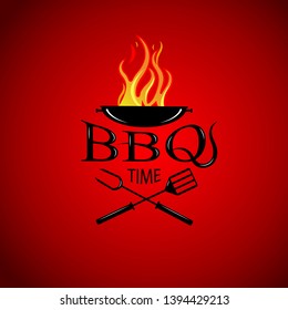 Vector Illustration of the lettering. Grill time.  Lettering its time to grill with fire.