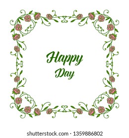 Vector illustration lettering happy day with red flower frame hand drawn