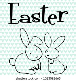 Vector illustration. Lettering Happy Easter with rabbit Hand drawn elegant modern brush lettering of Happy Easter isolated on white background.