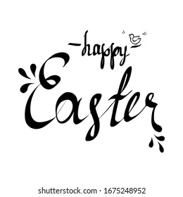 Vektorillustration Illustration glücklich Ostern. Schwarz-weißer Text Frohe Ostern auf weißem Hintergrund.
