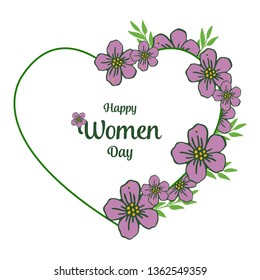 Vector illustration lettering happy women day with design purple flower frame