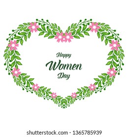 Vector illustration lettering happy women day with pattern art pink flower frame hand drawn