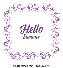 Vector illustration lettering hello summer with red flower frame hand drawn