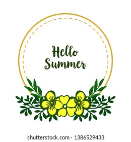 Vector illustration lettering hello summer with ornate of leaf flower frame