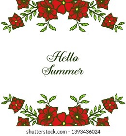 Vector illustration lettering hello summer for abstract red wreath frames hand drawn