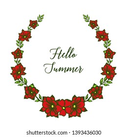 Vector illustration lettering hello summer for abstract red wreath frames hand drawn