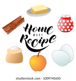 Vector illustration lettering Homemade recipe for cookbook, cookery book, recipe book, culinary book, notebook, sketchbook. Logo for café, restaurant, cakes, pastry, bakery, cookie, biscuit.Trend font