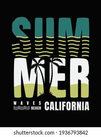 Vector illustration of a lettering image, CALIFORNIA BEACH, creative clothing, perfect for the design of t-shirts, shirts, hoodies, etc.