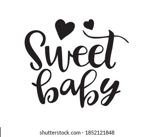 Vector illustration of lettering for invitation and greeting card, cake toppers, prints and posters. Graphic elements for design of baby birthday and kids party. Sweet baby text.