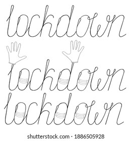 Ilustración vectorial con bloqueo de letras, guantes médicos, máscara médica. Algunas letras con guantes médicos y máscara. Concepto de protección. Conjunto de vectores. 