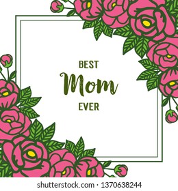 Vector illustration lettering i love you mom for pattern art of rose pink flower frames hand drawn