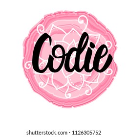 Vector illustration with Lettering Name Codie isolated on white background.