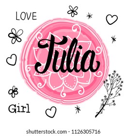 Vector illustration with Lettering Name Julia isolated on white background.