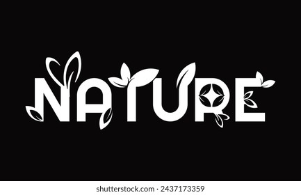 Vector illustration: lettering of Nature on isolated background. Nature Word Logo with a combination font style with leaves.