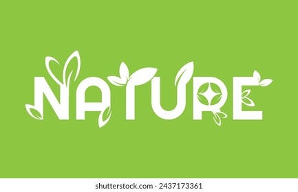 Ilustración vectorial: letras de la naturaleza sobre fondo aislado. Logotipo de la palabra de la naturaleza con una combinación de estilo de fuente con hojas.