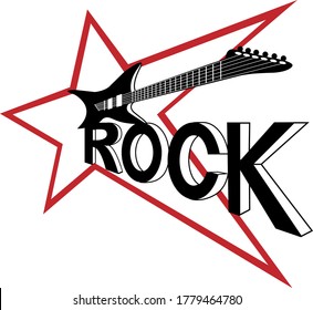 
vector illustration of the lettering rock on the background of the star of the guitar