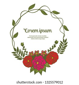 Vector illustration lettering romantic with elegant red bouquet frame hand drawn