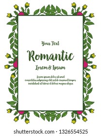 Vector illustration lettering romantic with various beautiful flower frames hand drawn