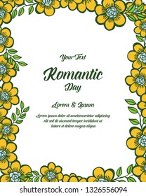 Vector illustration lettering romantic with various beautiful flower frames hand drawn