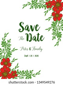 Vector illustration lettering save the date with decoration leaf flower frame hand drawn