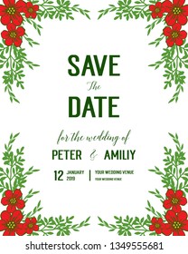 Vector illustration lettering save the date with decoration leaf flower frame hand drawn