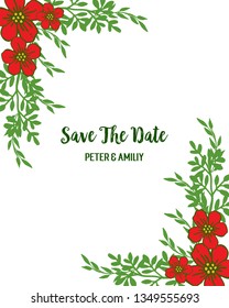 Vector illustration lettering save the date with decoration leaf flower frame hand drawn