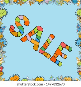 Vector illustration. Lettering. Seamless pattern. Weekend Sale Banner Template. Picture in yellow, black and neutral colors.